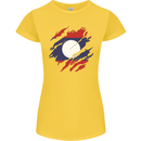 Torn Laos Flag Laotian Day Football Womens Petite Cut T-Shirt Yellow