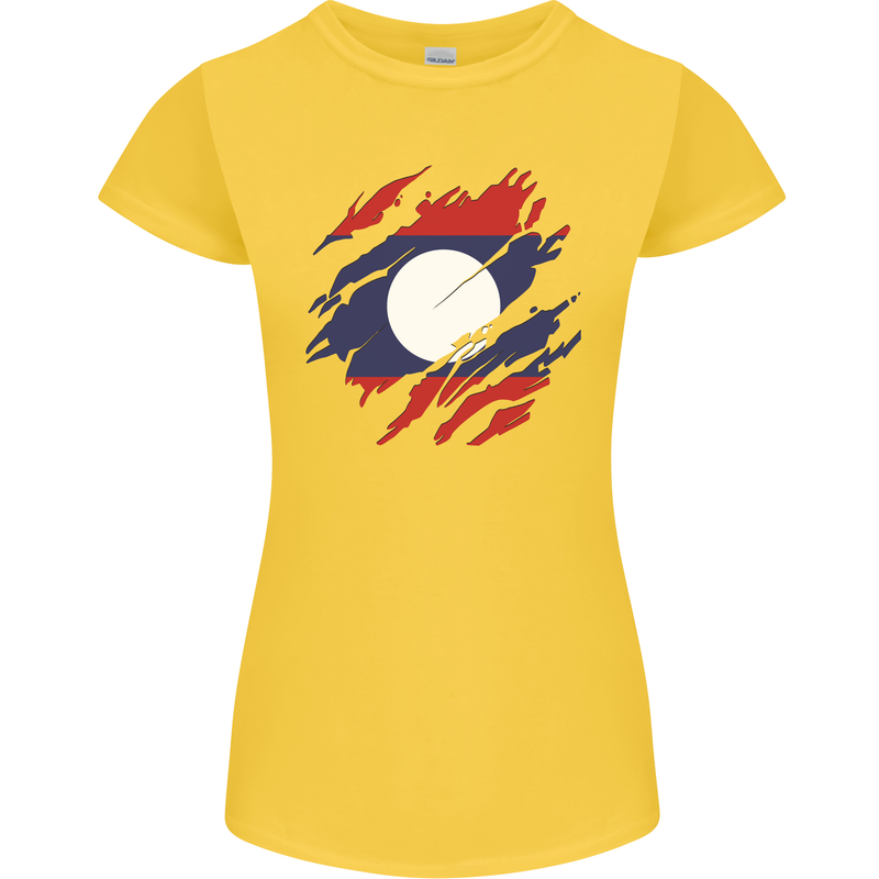 Torn Laos Flag Laotian Day Football Womens Petite Cut T-Shirt Yellow