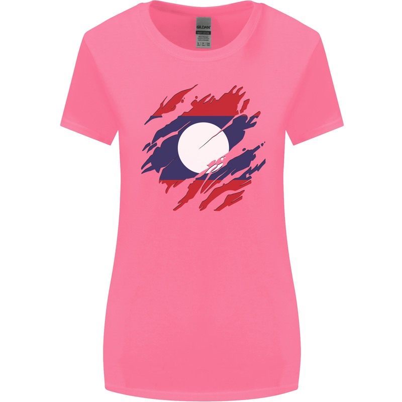 Torn Laos Flag Laotian Day Football Womens Wider Cut T-Shirt Azalea