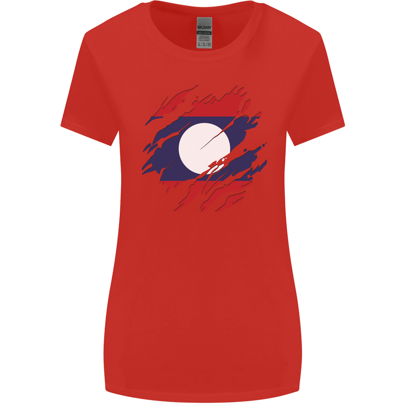 Torn Laos Flag Laotian Day Football Womens Wider Cut T-Shirt Red