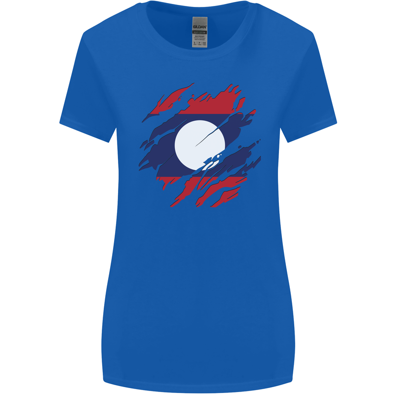 Torn Laos Flag Laotian Day Football Womens Wider Cut T-Shirt Royal Blue