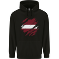 Torn Latvia Flag Latvian Day Football Childrens Kids Hoodie Black