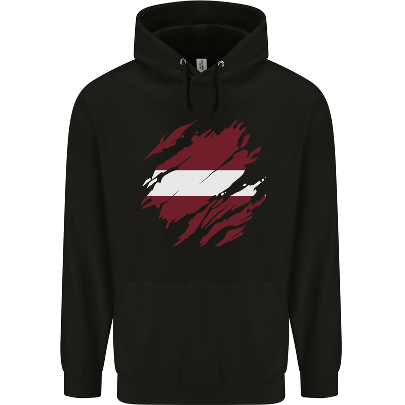 Torn Latvia Flag Latvian Day Football Childrens Kids Hoodie Black