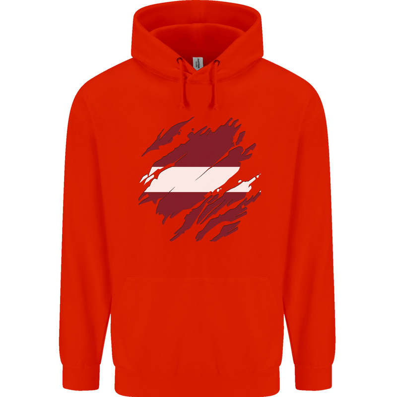 Torn Latvia Flag Latvian Day Football Childrens Kids Hoodie Bright Red
