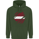 Torn Latvia Flag Latvian Day Football Childrens Kids Hoodie Forest Green