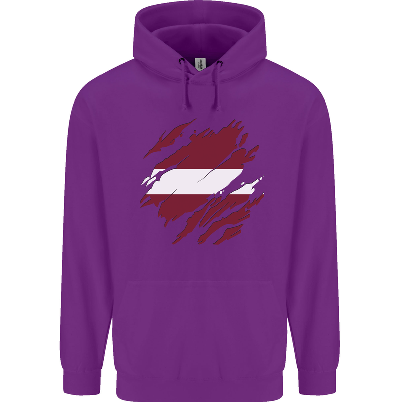 Torn Latvia Flag Latvian Day Football Childrens Kids Hoodie Purple