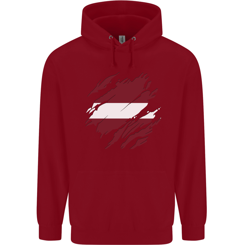 Torn Latvia Flag Latvian Day Football Childrens Kids Hoodie Red