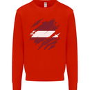 Torn Latvia Flag Latvian Day Football Kids Sweatshirt Jumper Bright Red
