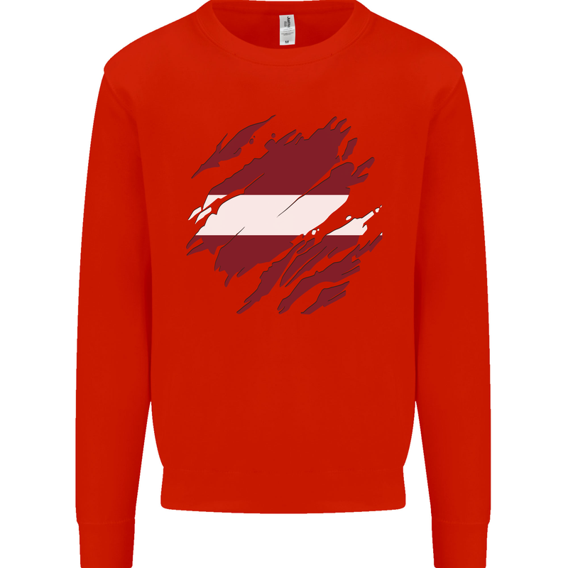 Torn Latvia Flag Latvian Day Football Kids Sweatshirt Jumper Bright Red