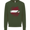 Torn Latvia Flag Latvian Day Football Kids Sweatshirt Jumper Forest Green