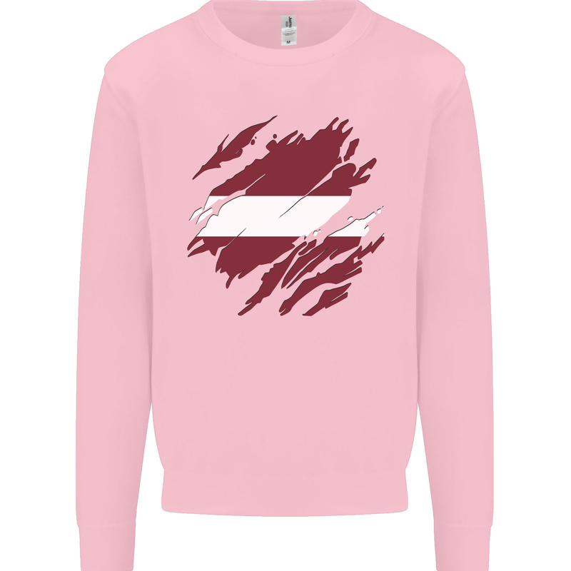 Torn Latvia Flag Latvian Day Football Kids Sweatshirt Jumper Light Pink