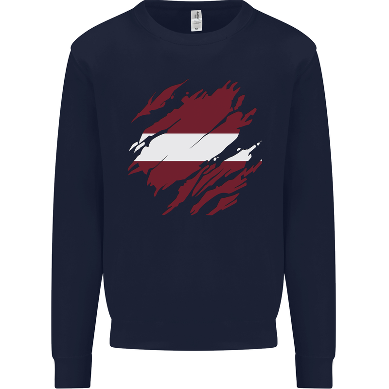 Torn Latvia Flag Latvian Day Football Kids Sweatshirt Jumper Navy Blue