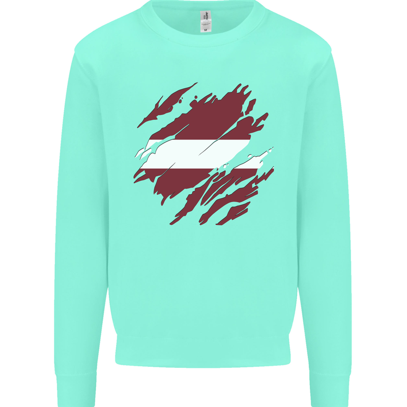 Torn Latvia Flag Latvian Day Football Kids Sweatshirt Jumper Peppermint