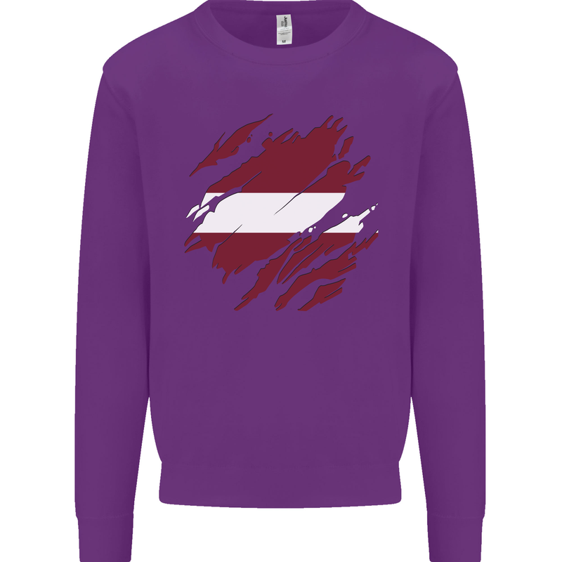 Torn Latvia Flag Latvian Day Football Kids Sweatshirt Jumper Purple