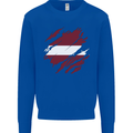 Torn Latvia Flag Latvian Day Football Kids Sweatshirt Jumper Royal Blue
