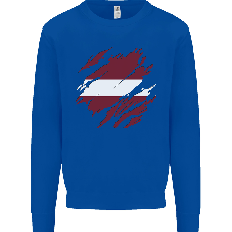 Torn Latvia Flag Latvian Day Football Kids Sweatshirt Jumper Royal Blue
