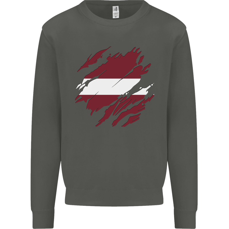 Torn Latvia Flag Latvian Day Football Kids Sweatshirt Jumper Storm Grey