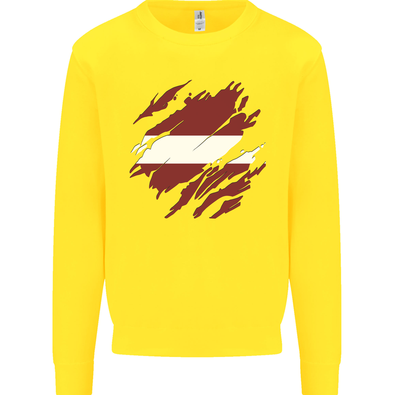 Torn Latvia Flag Latvian Day Football Kids Sweatshirt Jumper Yellow