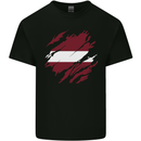 Torn Latvia Flag Latvian Day Football Kids T-Shirt Childrens Black