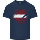 Torn Latvia Flag Latvian Day Football Kids T-Shirt Childrens Navy Blue