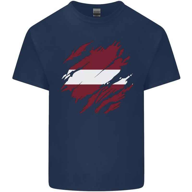 Torn Latvia Flag Latvian Day Football Kids T-Shirt Childrens Navy Blue