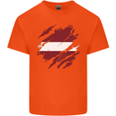 Torn Latvia Flag Latvian Day Football Kids T-Shirt Childrens Orange