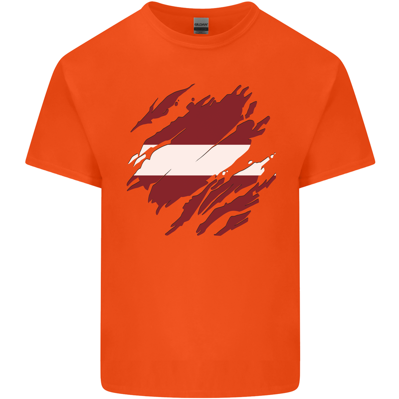 Torn Latvia Flag Latvian Day Football Kids T-Shirt Childrens Orange