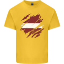 Torn Latvia Flag Latvian Day Football Kids T-Shirt Childrens Yellow