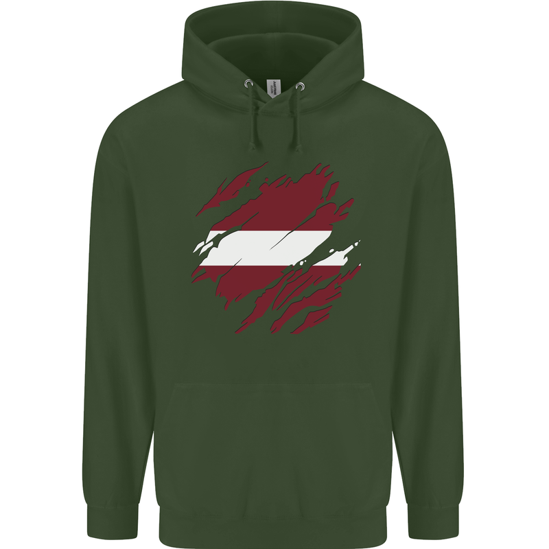 Torn Latvia Flag Latvian Day Football Mens 80% Cotton Hoodie Forest Green