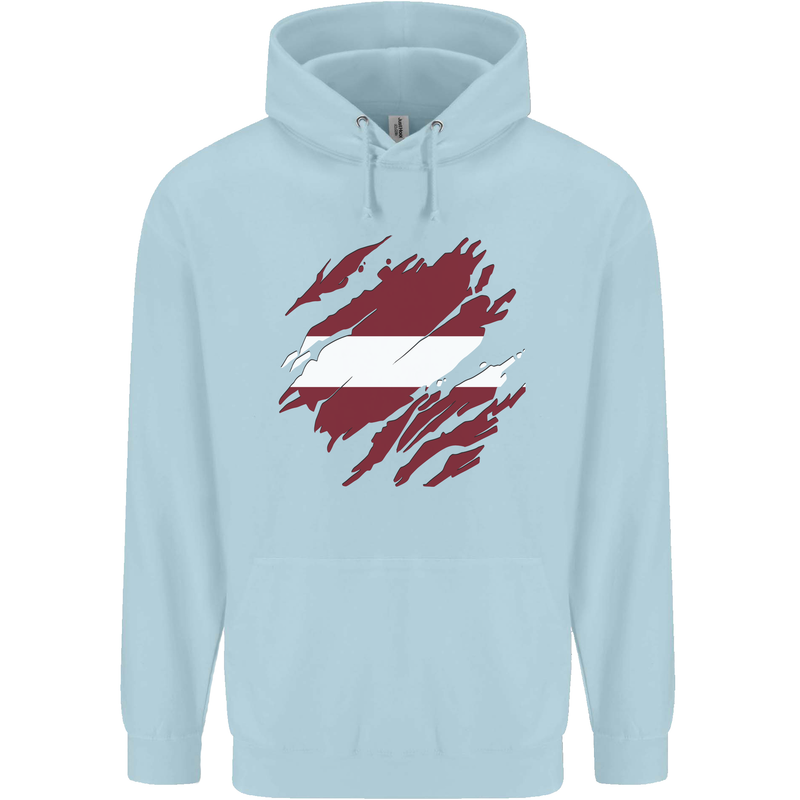 Torn Latvia Flag Latvian Day Football Mens 80% Cotton Hoodie Light Blue