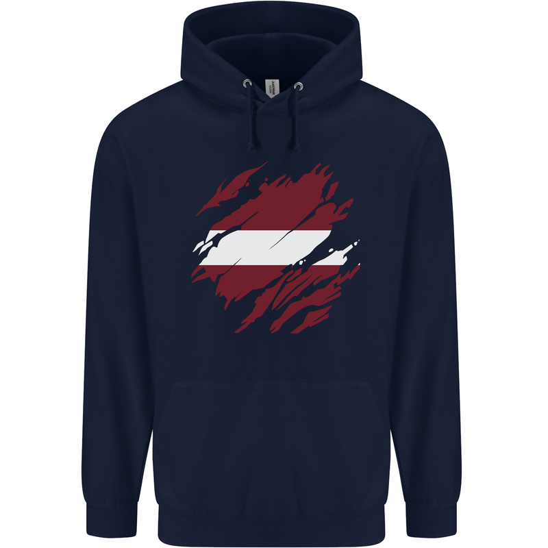 Torn Latvia Flag Latvian Day Football Mens 80% Cotton Hoodie Navy Blue