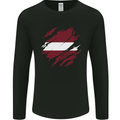 Torn Latvia Flag Latvian Day Football Mens Long Sleeve T-Shirt Black