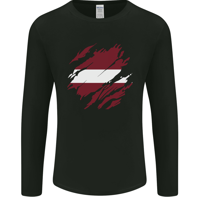 Torn Latvia Flag Latvian Day Football Mens Long Sleeve T-Shirt Black