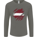 Torn Latvia Flag Latvian Day Football Mens Long Sleeve T-Shirt Charcoal