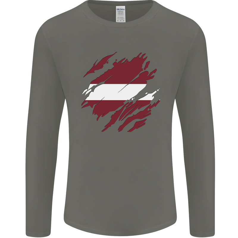 Torn Latvia Flag Latvian Day Football Mens Long Sleeve T-Shirt Charcoal