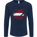 Torn Latvia Flag Latvian Day Football Mens Long Sleeve T-Shirt Navy Blue