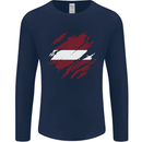 Torn Latvia Flag Latvian Day Football Mens Long Sleeve T-Shirt Navy Blue