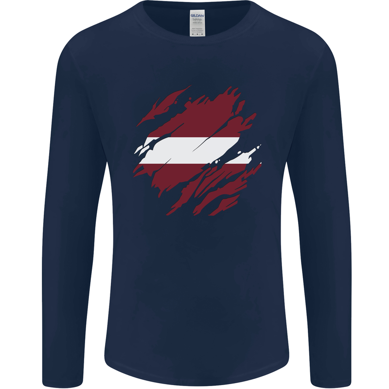 Torn Latvia Flag Latvian Day Football Mens Long Sleeve T-Shirt Navy Blue