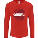Torn Latvia Flag Latvian Day Football Mens Long Sleeve T-Shirt Red