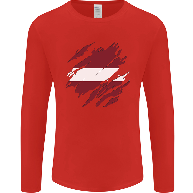 Torn Latvia Flag Latvian Day Football Mens Long Sleeve T-Shirt Red