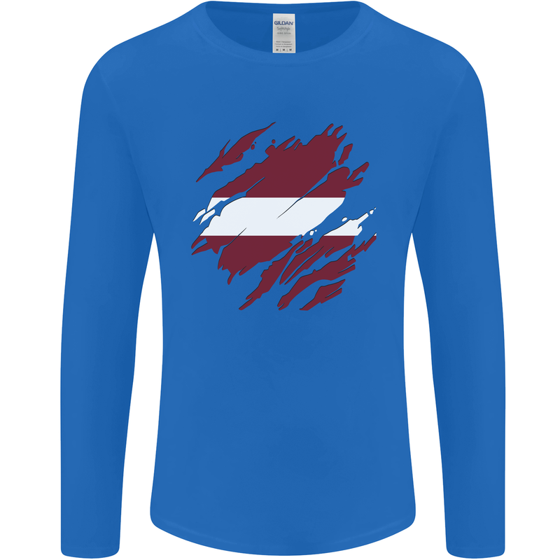 Torn Latvia Flag Latvian Day Football Mens Long Sleeve T-Shirt Royal Blue