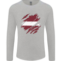Torn Latvia Flag Latvian Day Football Mens Long Sleeve T-Shirt Sports Grey