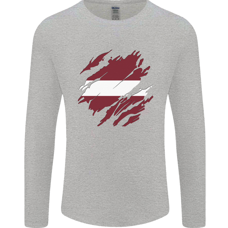 Torn Latvia Flag Latvian Day Football Mens Long Sleeve T-Shirt Sports Grey