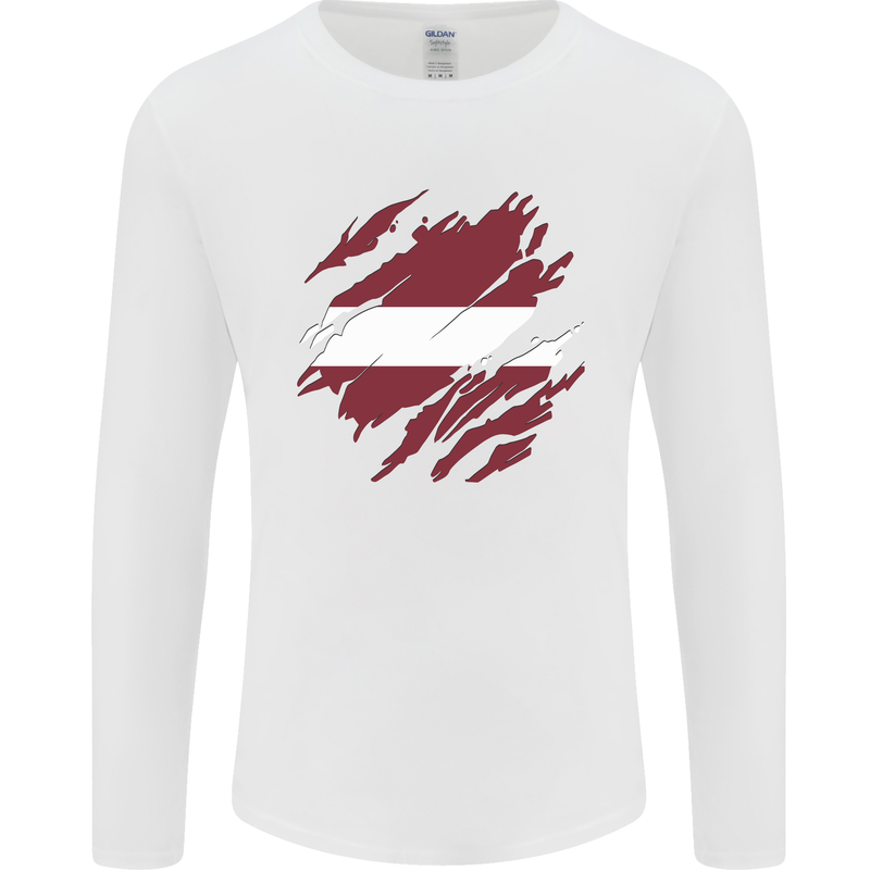 Torn Latvia Flag Latvian Day Football Mens Long Sleeve T-Shirt White