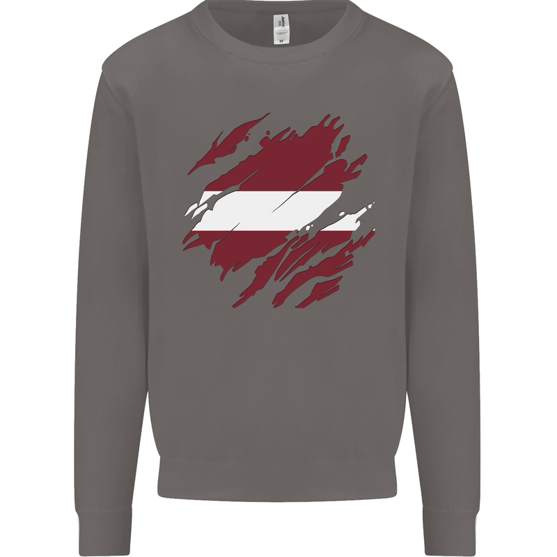 Torn Latvia Flag Latvian Day Football Mens Sweatshirt Jumper Charcoal