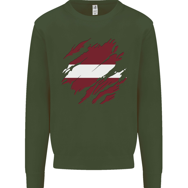 Torn Latvia Flag Latvian Day Football Mens Sweatshirt Jumper Forest Green