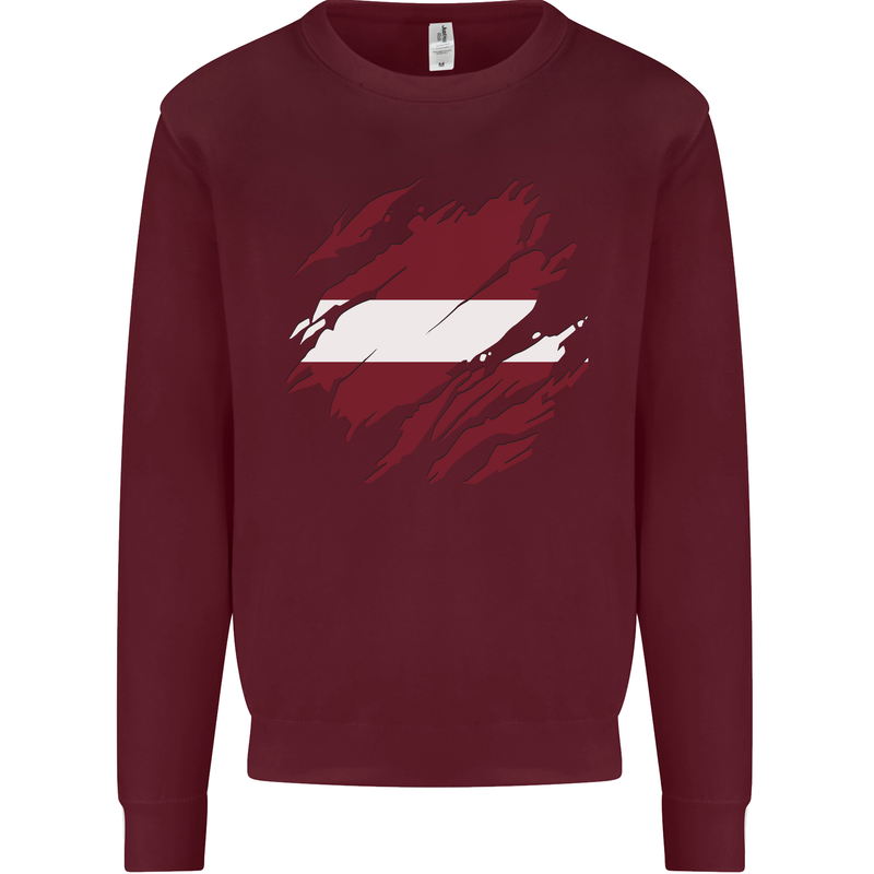 Torn Latvia Flag Latvian Day Football Mens Sweatshirt Jumper Maroon