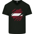 Torn Latvia Flag Latvian Day Football Mens V-Neck Cotton T-Shirt Black