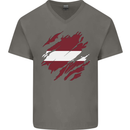 Torn Latvia Flag Latvian Day Football Mens V-Neck Cotton T-Shirt Charcoal