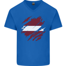 Torn Latvia Flag Latvian Day Football Mens V-Neck Cotton T-Shirt Royal Blue